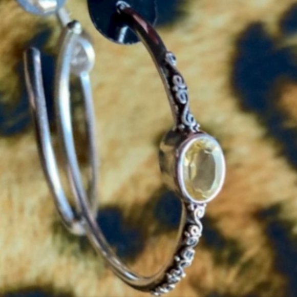 Samuel B Sterling Silver Scrollwork Citrine 47mm Hoop Earrings - Picture 2 of 4